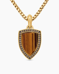 Shield Amulet in 18K Yellow Gold with Tiger’s Eye and Cognac Diamonds, 27mm