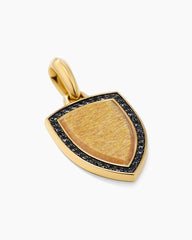 Shield Amulet in 18K Yellow Gold with Golden Sun Stone and Black Diamonds, 27mm