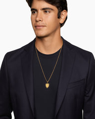 Shield Amulet in 18K Yellow Gold with Golden Sun Stone and Black Diamonds, 27mm