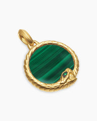 Ouroboros Amulet in 18K Yellow Gold with Malachite and Emerald, 25mm