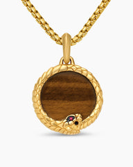 Ouroboros Amulet in 18K Yellow Gold with Tiger’s Eye and Ruby, 25mm