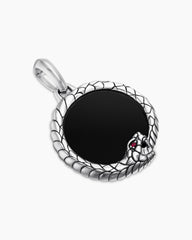 Ouroboros Amulet in Sterling Silver with Black Onyx and Ruby, 25mm