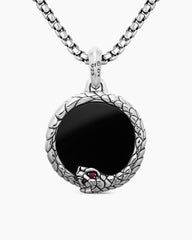 Ouroboros Amulet in Sterling Silver with Black Onyx and Ruby, 25mm