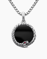 Ouroboros Amulet in Sterling Silver with Black Onyx and Ruby, 25mm