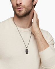 Faceted Amulet in Sterling Silver with Black Diamonds, 36.3mm