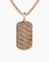 Sculpted Cable Tag in 18K Rose Gold with Cognac Diamonds, 27mm