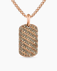 Sculpted Cable Tag in 18K Rose Gold with Cognac Diamonds, 27mm