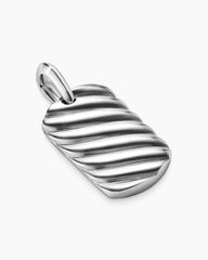 Sculpted Cable Tag in 18K White Gold, 27mm