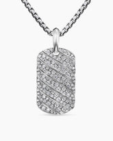 Sculpted Cable Tag in 18K White Gold with Diamonds, 27mm