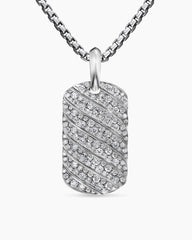 Sculpted Cable Tag in 18K White Gold with Diamonds, 27mm