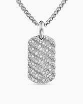 Sculpted Cable Tag in Sterling Silver with Diamonds, 27mm