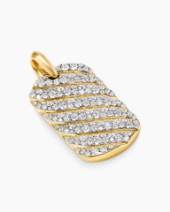 Sculpted Cable Tag in 18K Yellow Gold with Diamonds, 35mm
