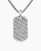 Sculpted Cable Tag in 18K White Gold with Diamonds, 35mm
