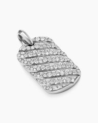 Sculpted Cable Tag in Sterling Silver with Diamonds, 35mm