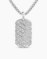 Sculpted Cable Tag in Sterling Silver with Diamonds, 35mm