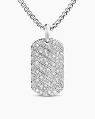 Sculpted Cable Tag in Sterling Silver with Diamonds, 35mm