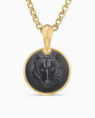 Petrvs® Wolf Amulet in 18K Yellow Gold with Black Onyx, 21mm