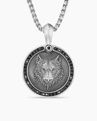 Petrvs® Wolf Amulet in Sterling Silver with Black Diamonds, 21mm