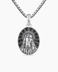 Mary Amulet in Sterling Silver with Black Diamonds, 20mm