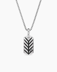 Chevron Tag in Sterling Silver with Diamonds, 21mm