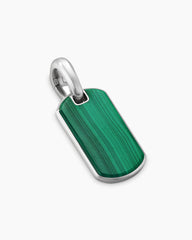 Chevron Tag in Sterling Silver with Malachite, 21mm