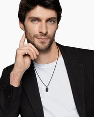 Chevron Tag in Black Titanium with Sterling Silver and Black Diamonds, 21mm