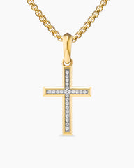 Cross Pendant in 18K Yellow Gold with Diamonds, 24mm