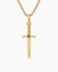 Sword Amulet in 18K Yellow Gold with Diamond, 45mm