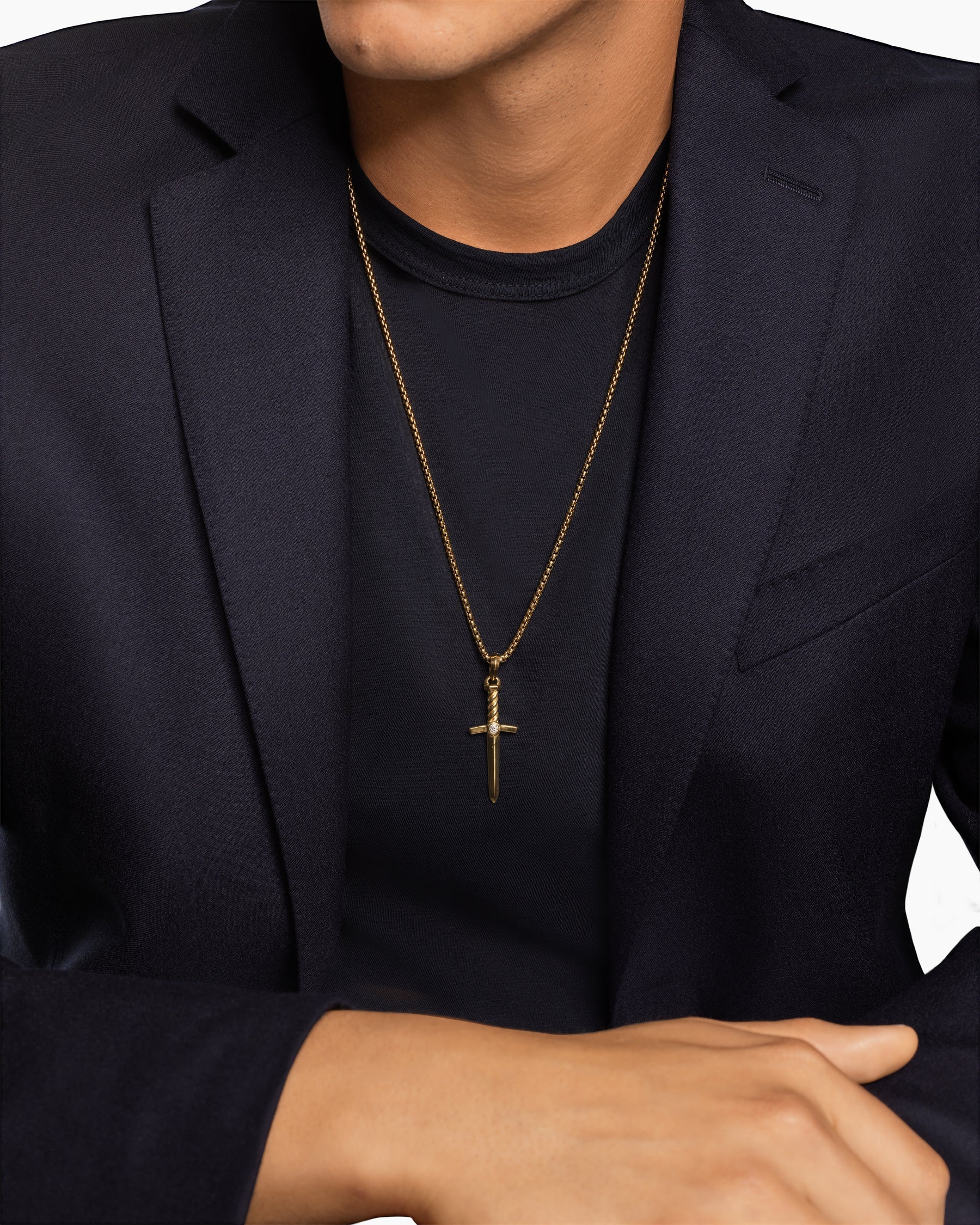 Sword Amulet in 18K Yellow Gold with Diamond, 45mm