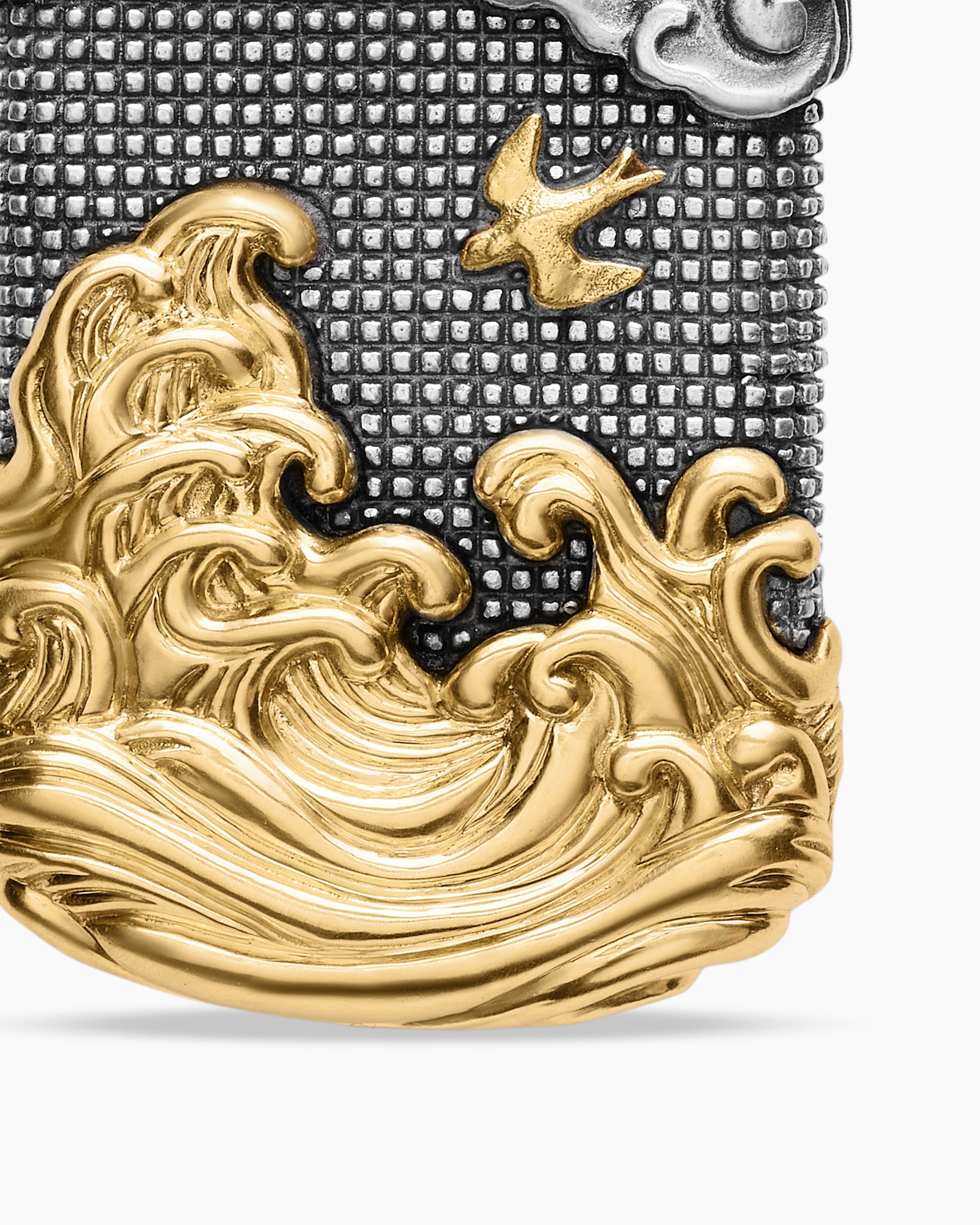 Waves Tag in Sterling Silver with 18K Yellow Gold, 42mm