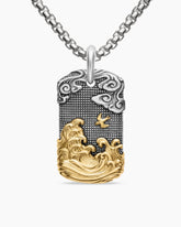 Waves Tag in Sterling Silver with 18K Yellow Gold, 42mm