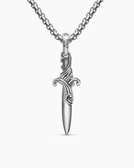 Waves Dagger Amulet in Sterling Silver with Black Diamonds, 31mm