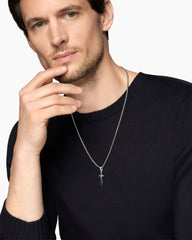 Waves Dagger Amulet in Sterling Silver with Black Diamonds, 31mm