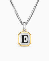 E Initial Amulet in Sterling Silver with 14K Yellow Gold, 17mm