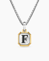 F Initial Amulet in Sterling Silver with 14K Yellow Gold, 17mm