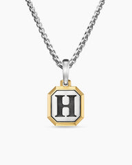H Initial Amulet in Sterling Silver with 14K Yellow Gold, 17mm