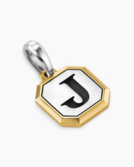 J Initial Amulet in Sterling Silver with 14K Yellow Gold, 17mm