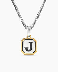 J Initial Amulet in Sterling Silver with 14K Yellow Gold, 17mm