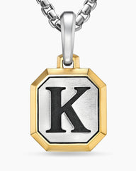 K Initial Amulet in Sterling Silver with 14K Yellow Gold, 17mm