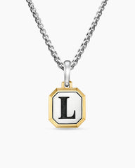 L Initial Amulet in Sterling Silver with 14K Yellow Gold, 17mm