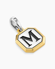 M Initial Amulet in Sterling Silver with 14K Yellow Gold, 17mm