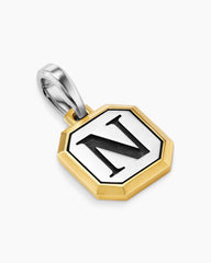 N Initial Amulet in Sterling Silver with 14K Yellow Gold, 17mm