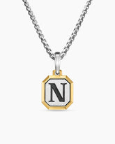 N Initial Amulet in Sterling Silver with 14K Yellow Gold, 17mm