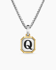 Q Initial Amulet in Sterling Silver with 14K Yellow Gold, 17mm