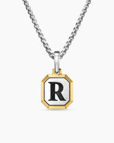 R Initial Amulet in Sterling Silver with 14K Yellow Gold, 17mm