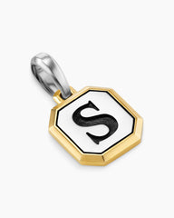 S Initial Amulet in Sterling Silver with 14K Yellow Gold, 17mm