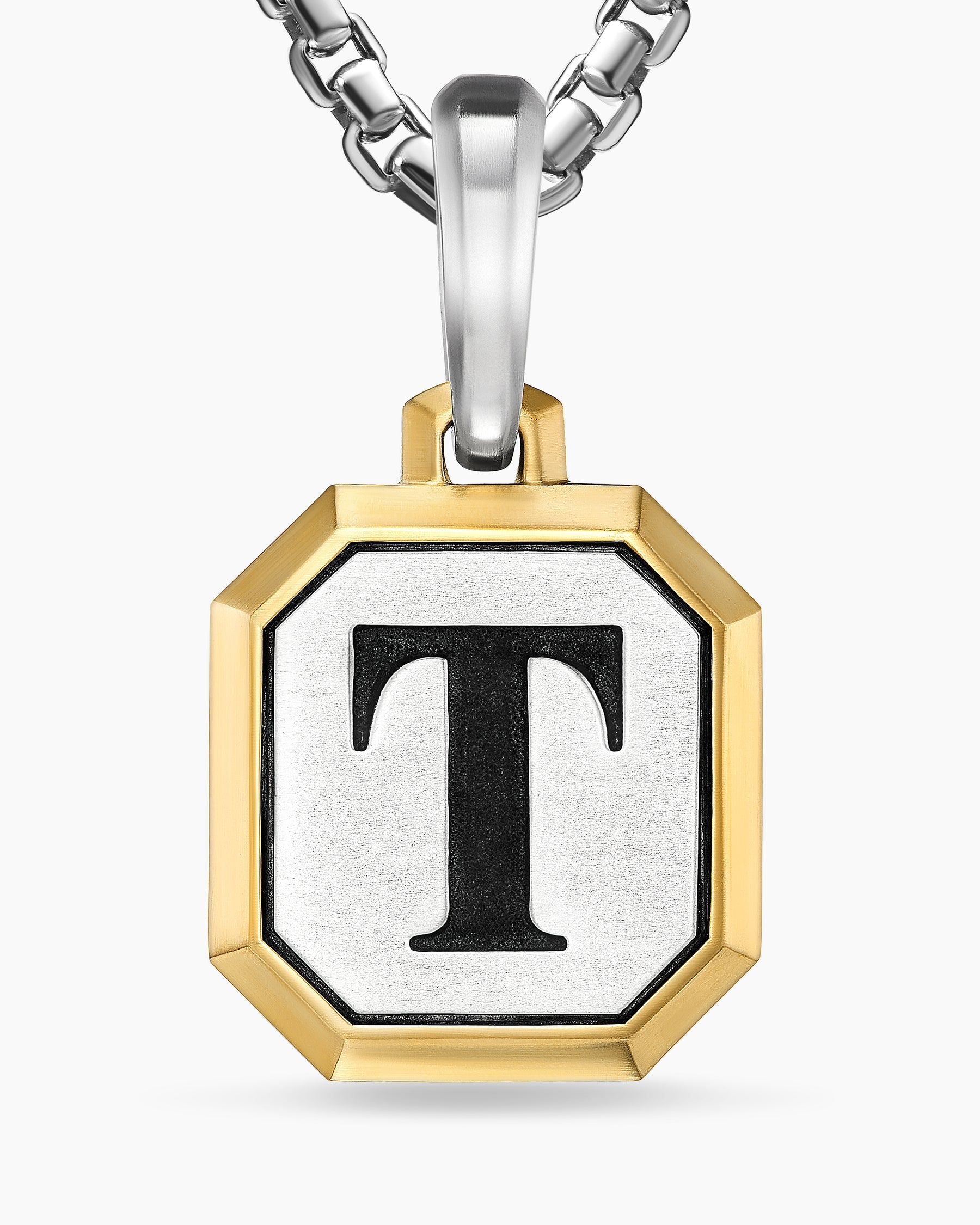 T Initial Amulet in Sterling Silver with 14K Yellow Gold, 17mm