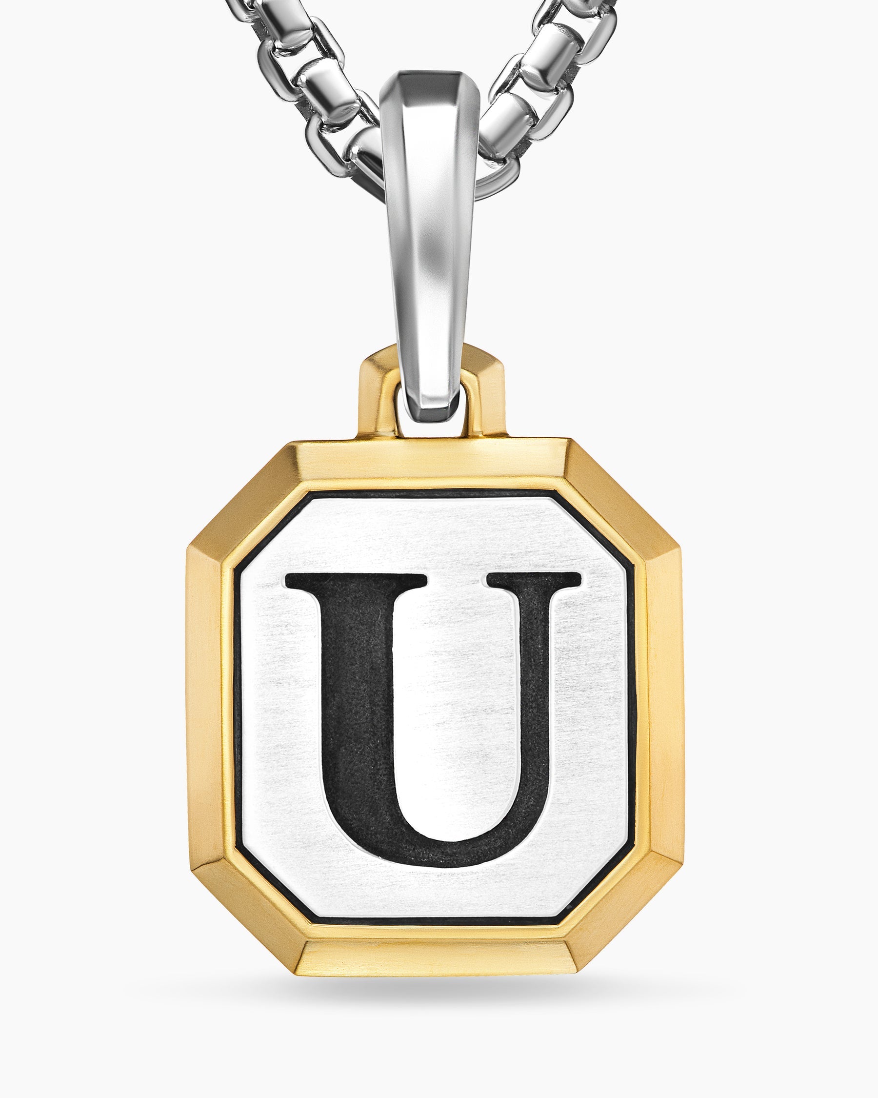 U Initial Amulet in Sterling Silver with 14K Yellow Gold, 17mm