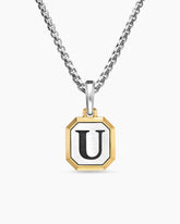 U Initial Amulet in Sterling Silver with 14K Yellow Gold, 17mm