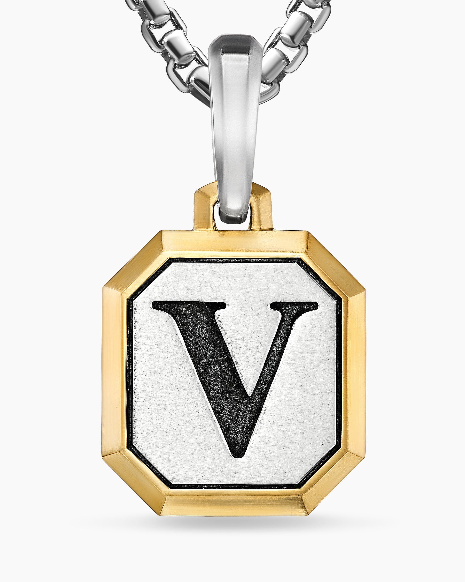 V Initial Amulet in Sterling Silver with 14K Yellow Gold, 17mm